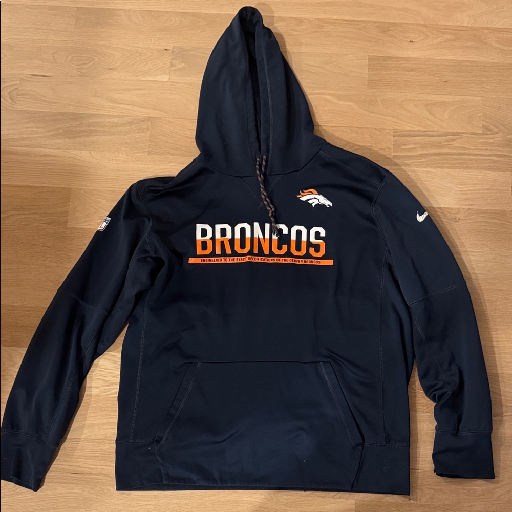 Nike Navy and Orange Broncos Pullover Hoodie